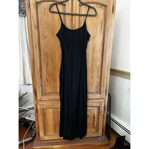 Vintage Leo Narducci Ambiance Long Black Spaghetti Strap Dress Zip Back Size M